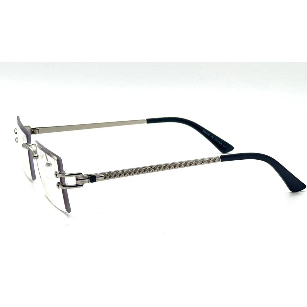 Rimless Rectangle Sunglasses Men Silver‎ Frame Clear Lens Fashion Eyewear Lentes